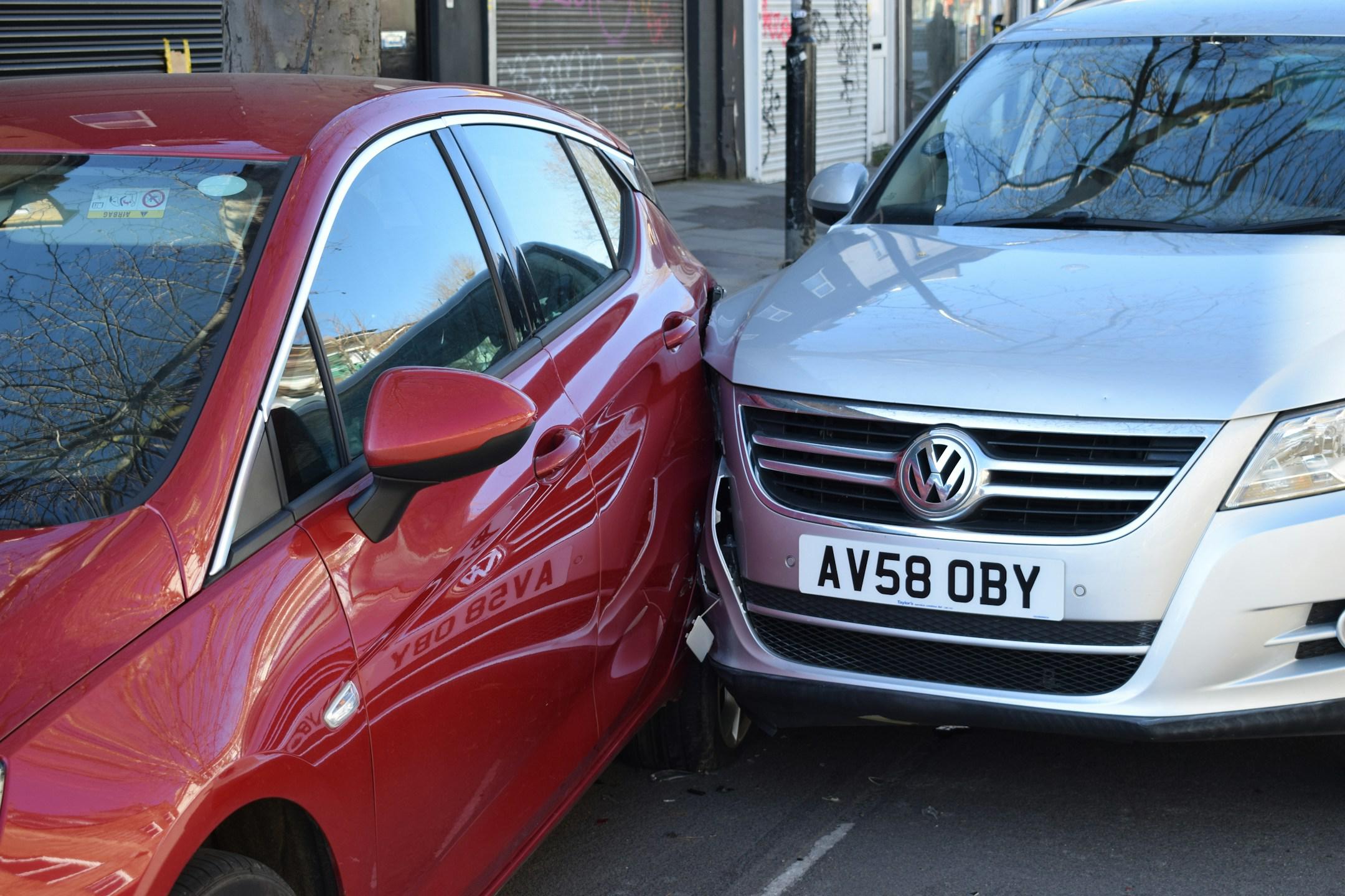 Images of two cars involved in a road traffic collision in London.