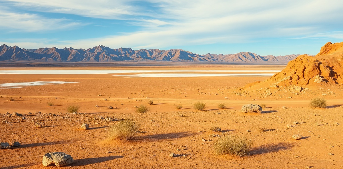 Authentic Trona desert landscape with salt flats, mountains, and golden hour lighting