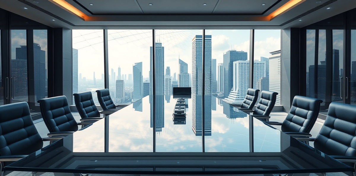 Premium executive boardroom with global view