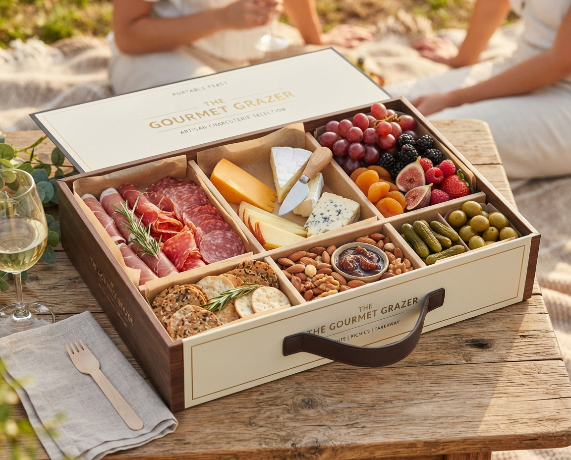Portable on-the-go charcuterie box