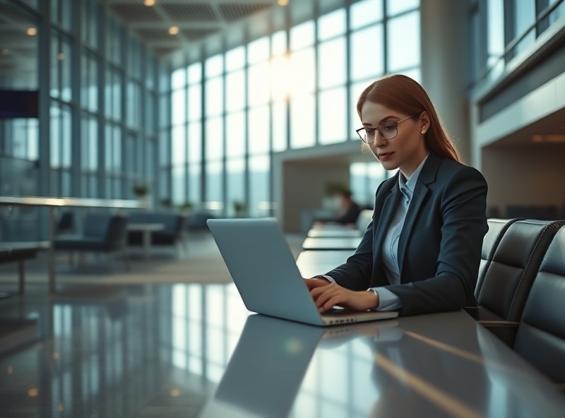 Business professional in airport lounge