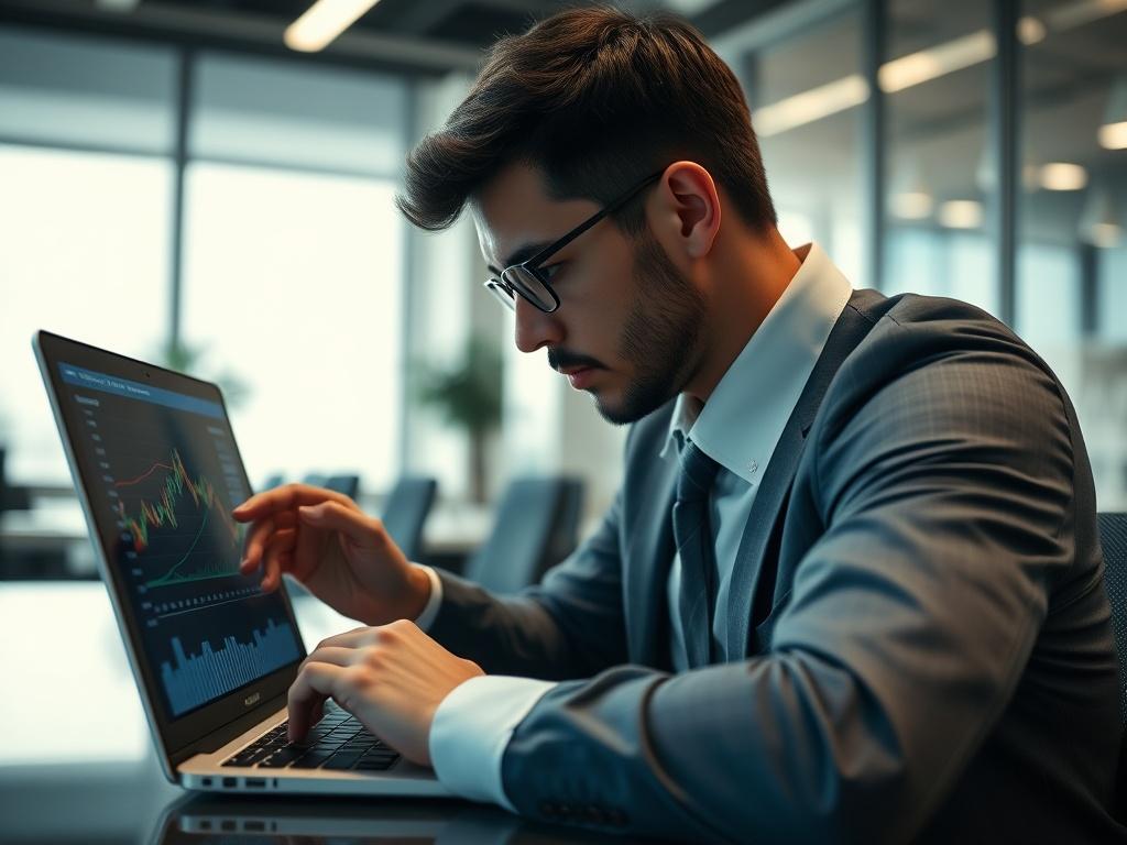 A close up shot of a professional analyzing cryptocurrency transaction