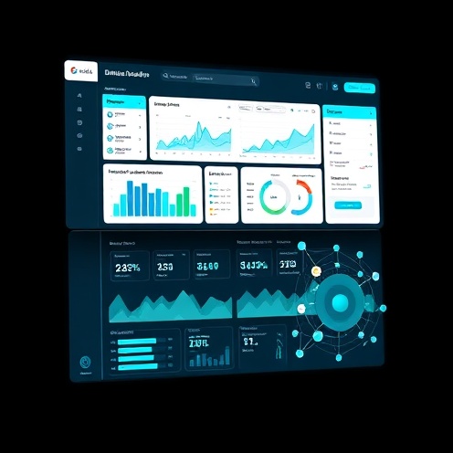 Digital marketing dashboard with analytics and network visualization