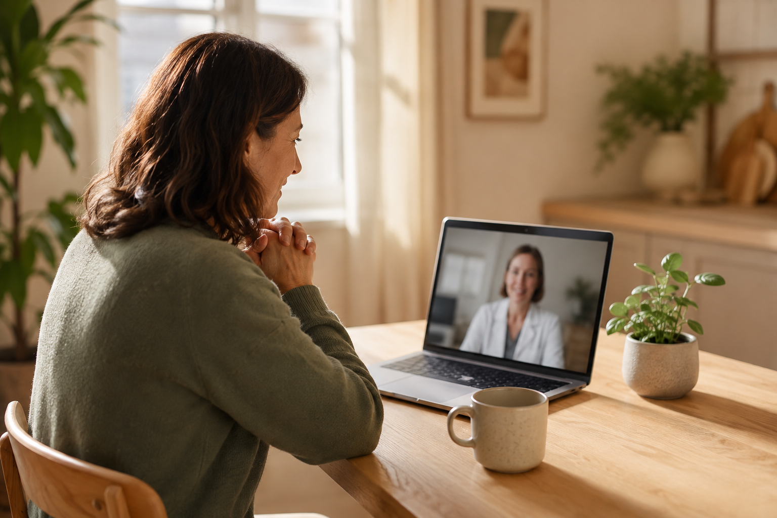 Patient having a video visit with her provider from home
