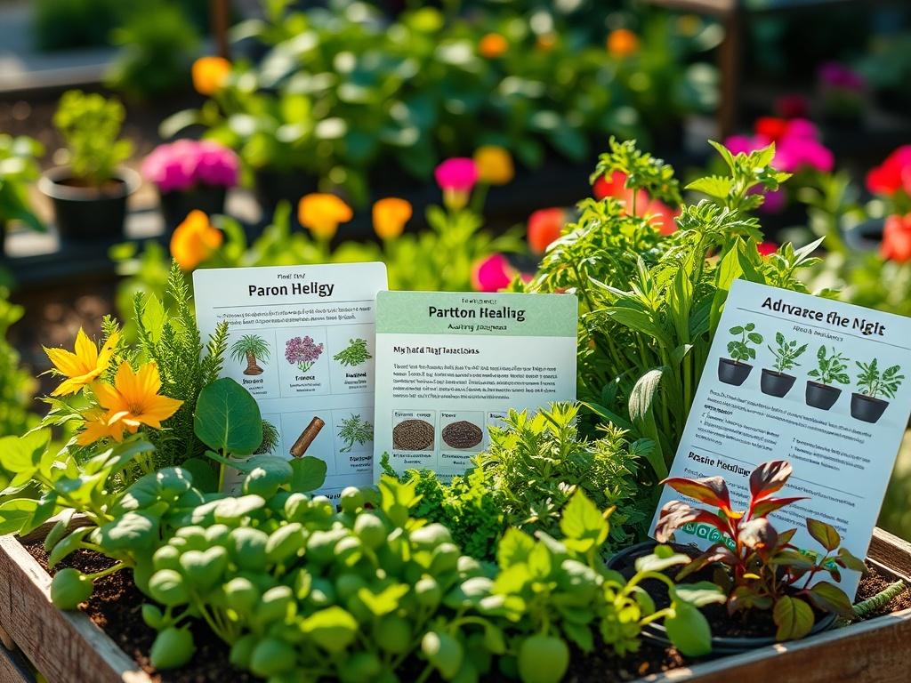 A captivating close-up of the advanced gardening kit, featuring a variety of plant seeds, detailed care instructions, and vibrant herbs. The background shows a well-tended garden, symbolizing success and growth.