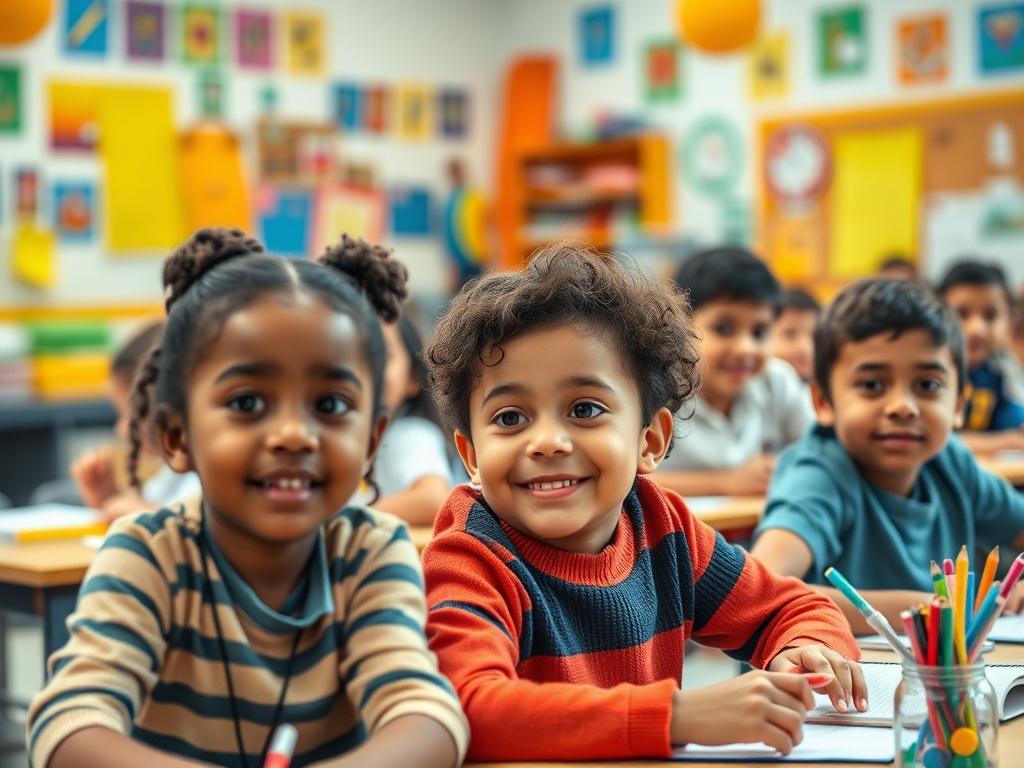 A close up shot of a vibrant classroom filled with