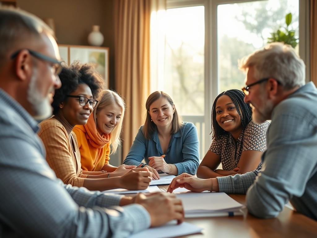 A close up shot of a diverse group of community