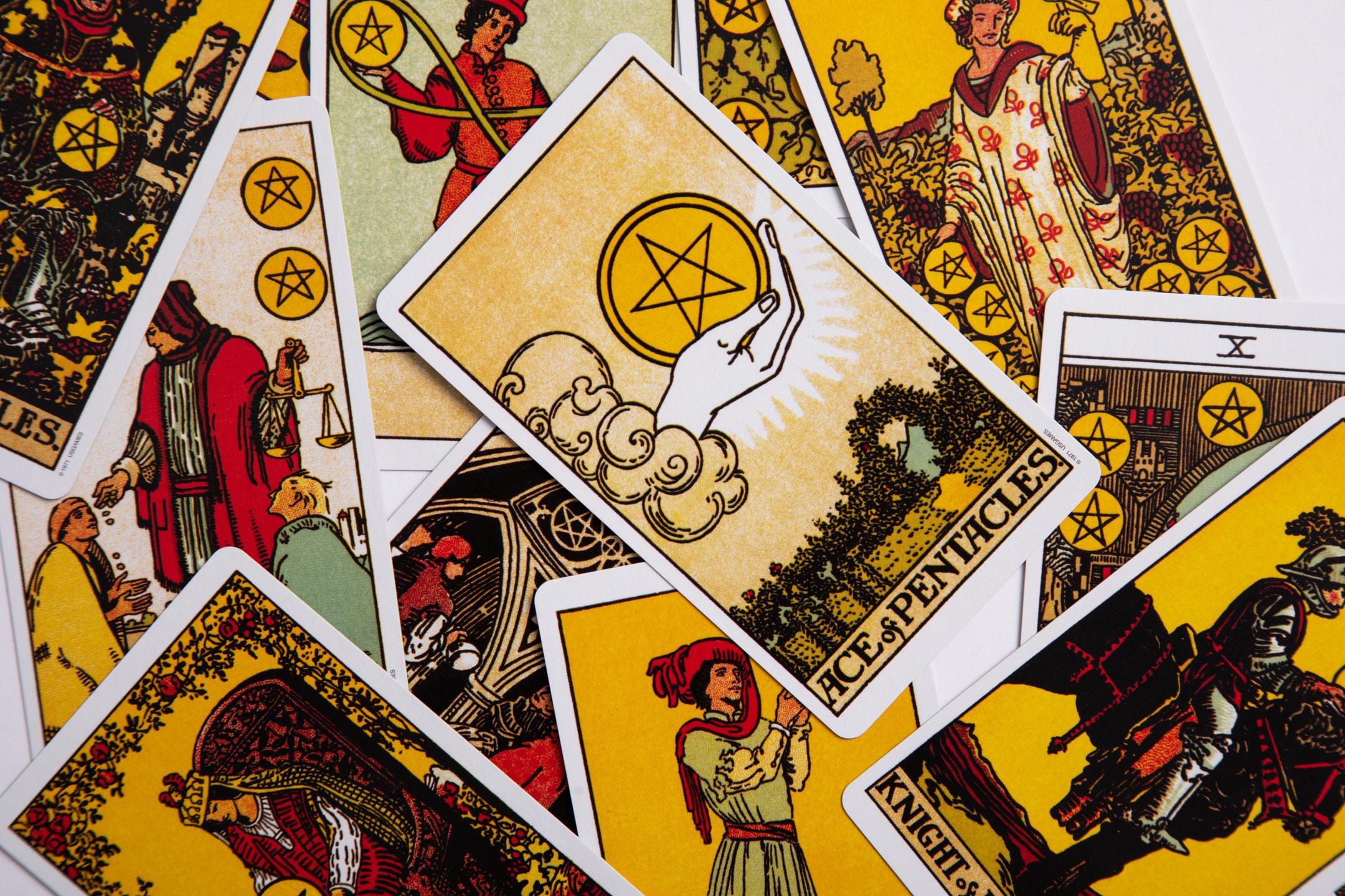 Tarot cards arranged by professional tarot card reader.