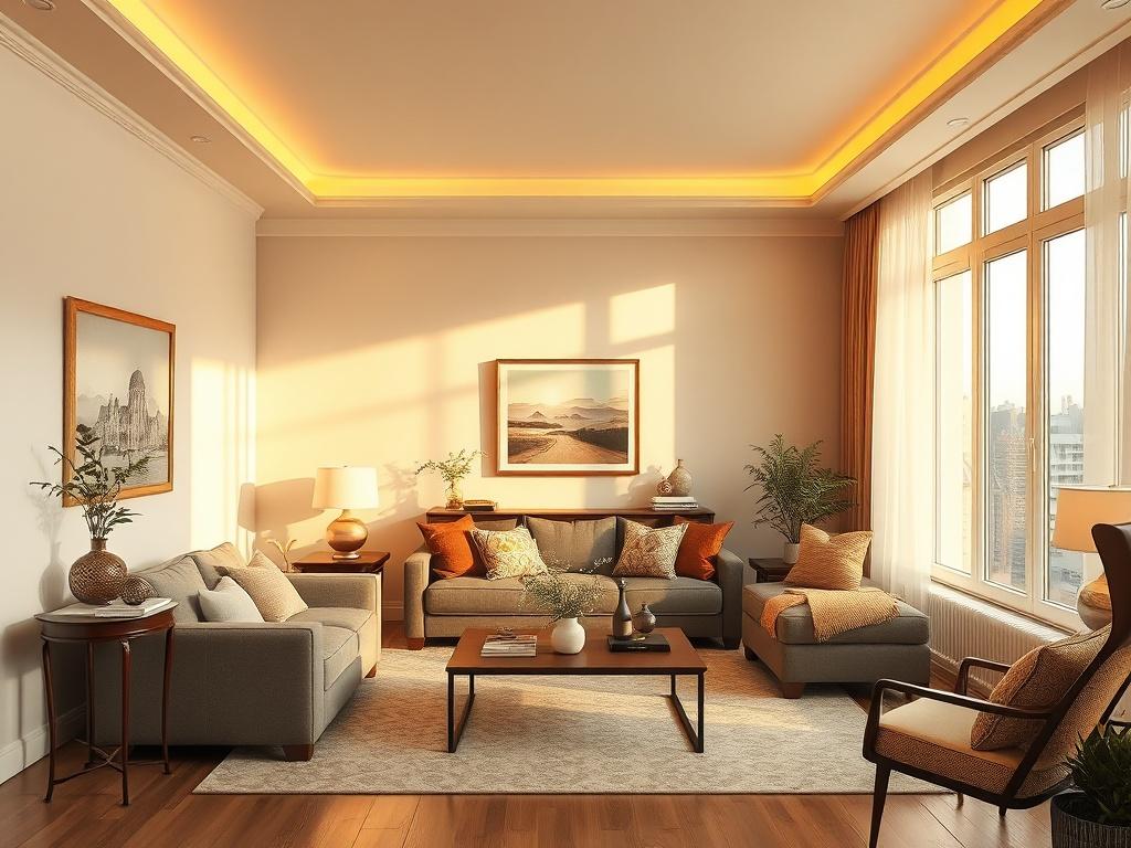 A cozy, high resolution image of a four room apartment