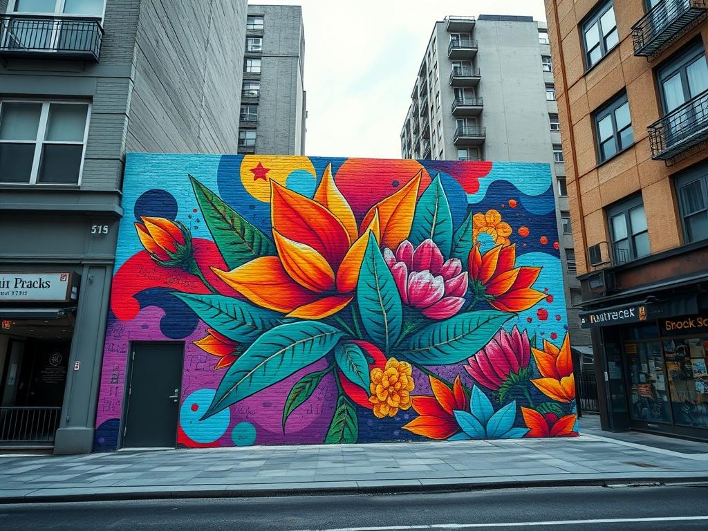 A high resolution image of a vibrant mural on a
