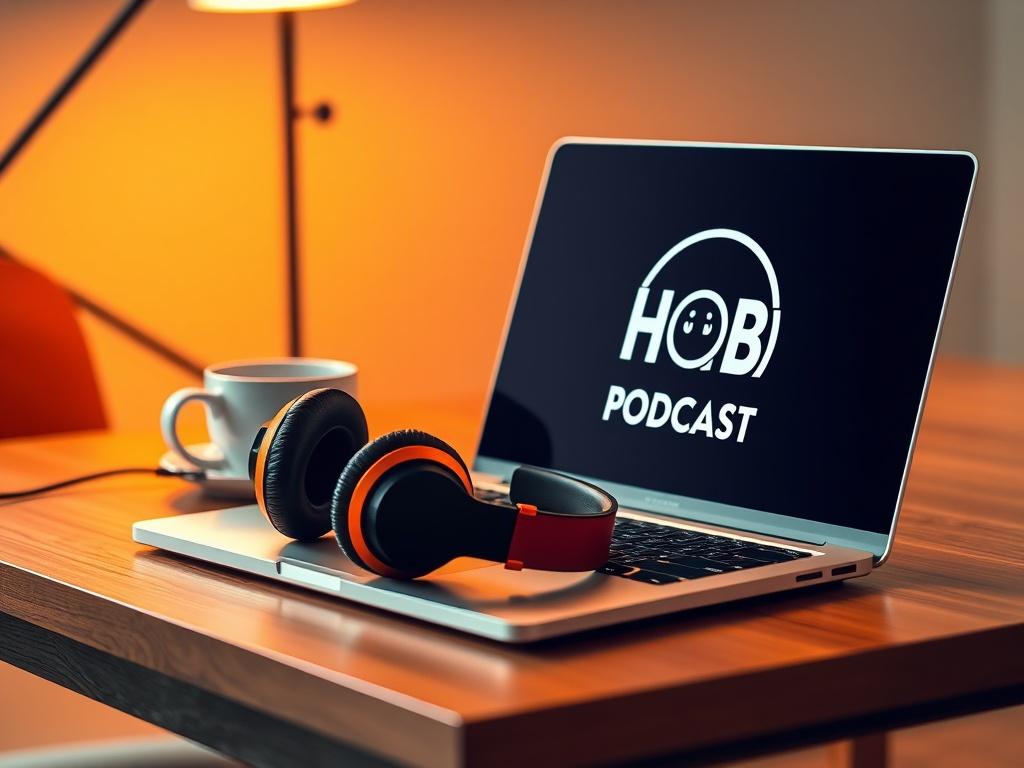 An inviting podcast listening environment, with headphones resting on a