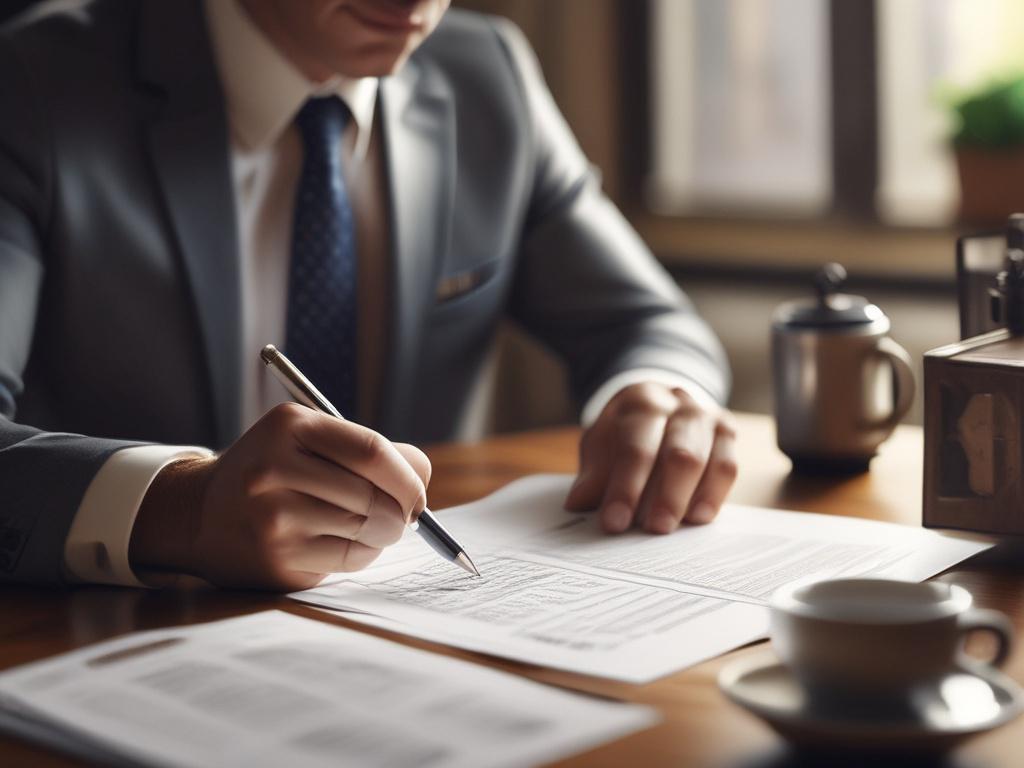 A hyper realistic close up of a tax advisor reviewing