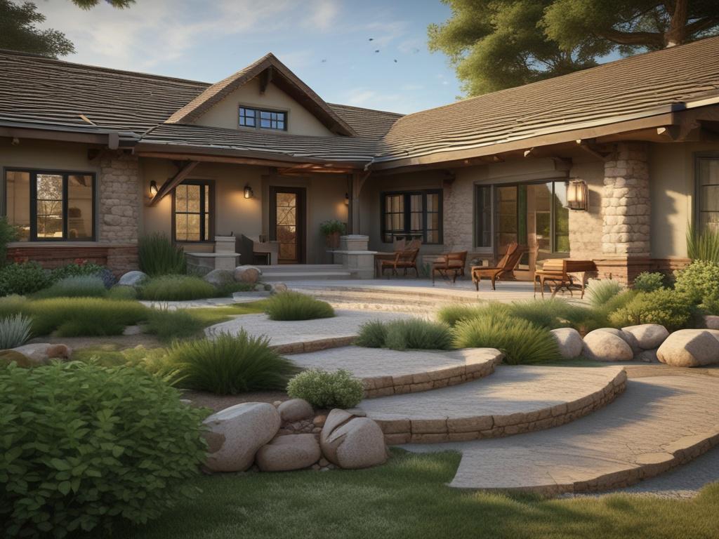 A realistic high resolution of a beautifully designed residential landscape