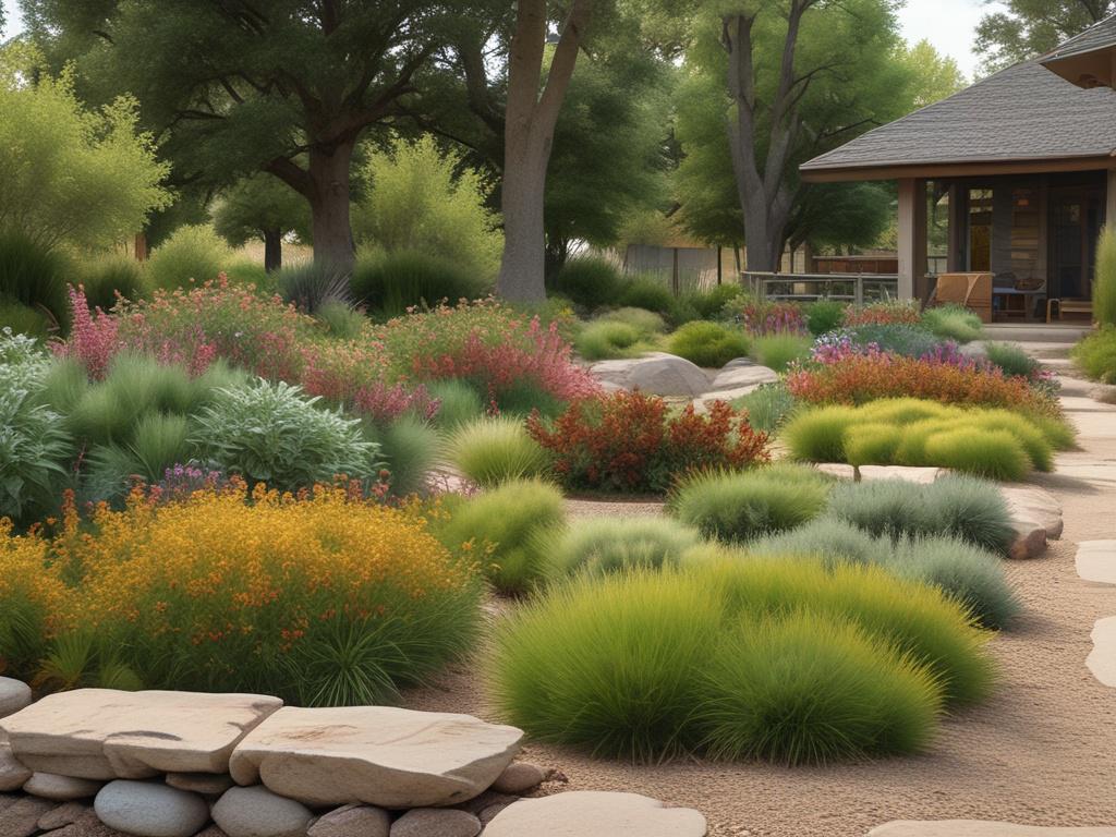 A realistic high resolution showcasing an eco friendly landscape design