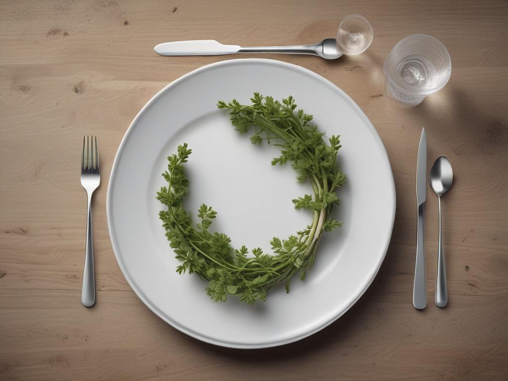 Create a realistic high-resolution photo that embodies the theme "Mat som investering: hur du äter för framtiden." The composition should be simple and clear, featuring a single subject: a beautifully arranged plate of sustainable, plant-based food. The focus should be on vibrant, fresh ingredients like colorful vegetables, grains, and legumes, artfully presented to evoke a sense of health and vitality.

The background should be minimalistic and serene, using soft tones that complement the primary color #C3