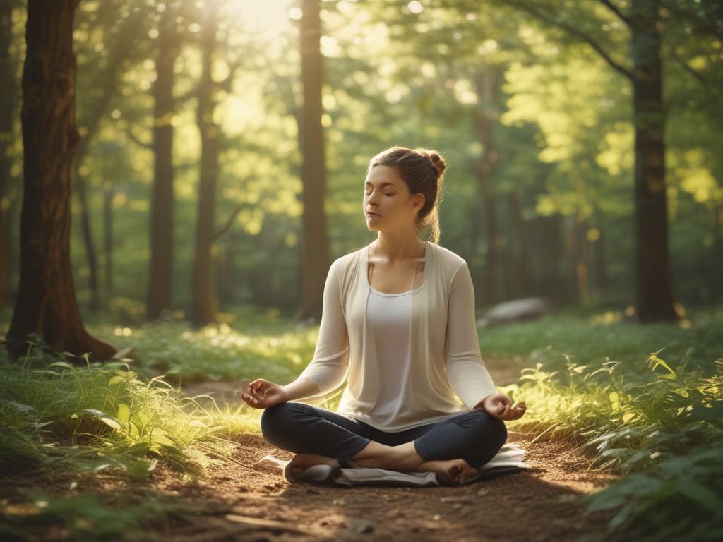 a peaceful meditation scene in nature, showing a person in