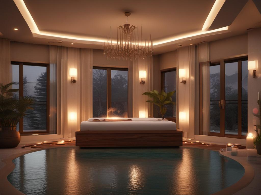 A serene and luxurious spa setting featuring a beautiful escort