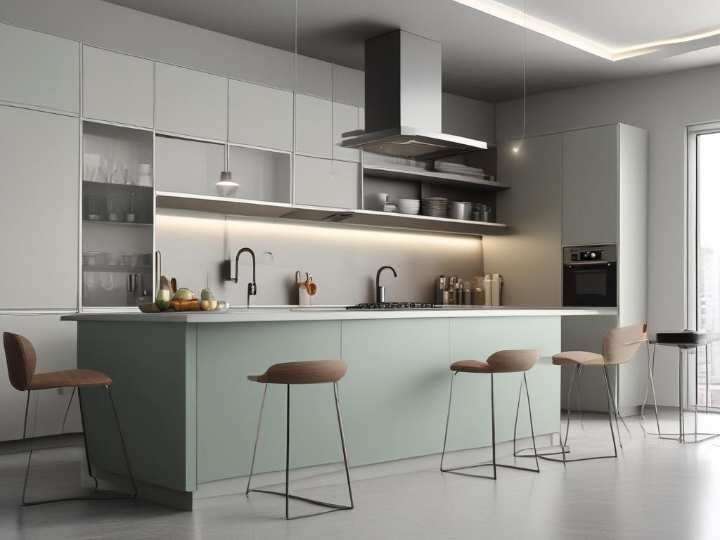 minimal kitchen, sleek design, efficient space