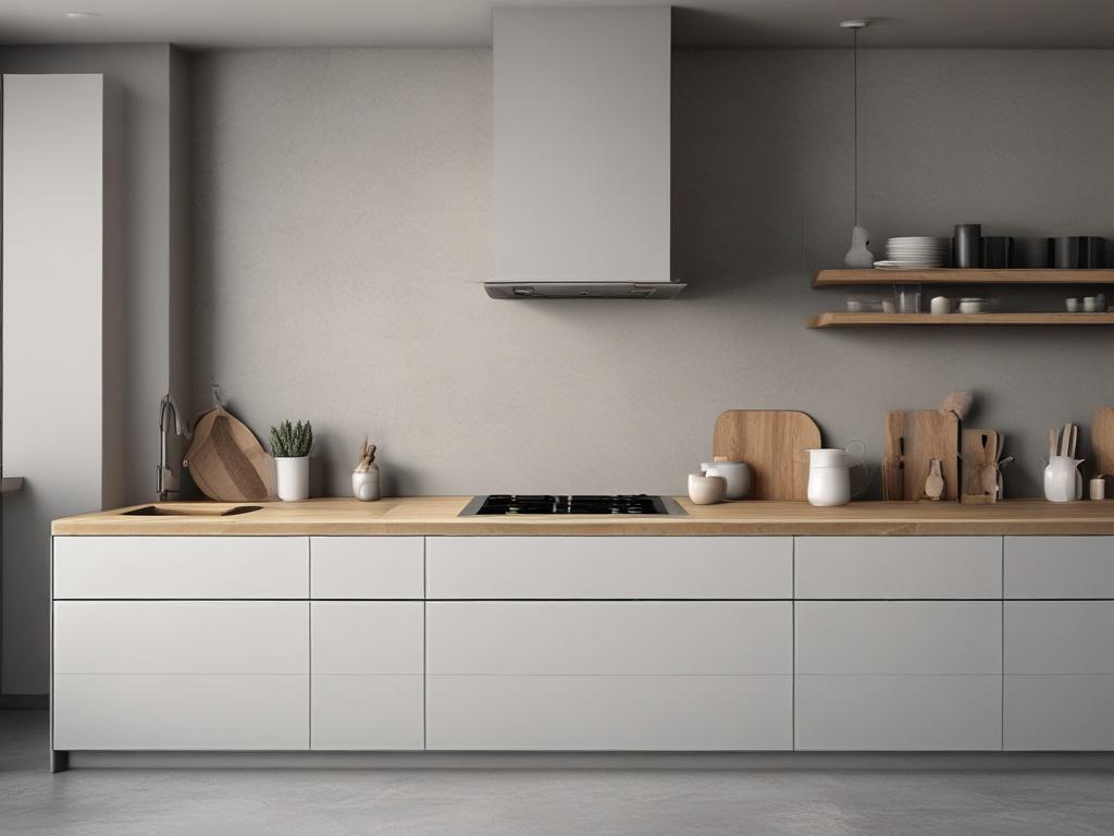 minimalist kitchen, sleek design, natural materials