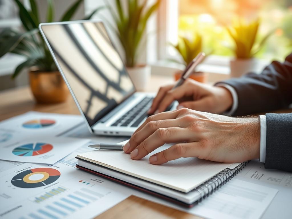 A close up shot of a business consultant working on