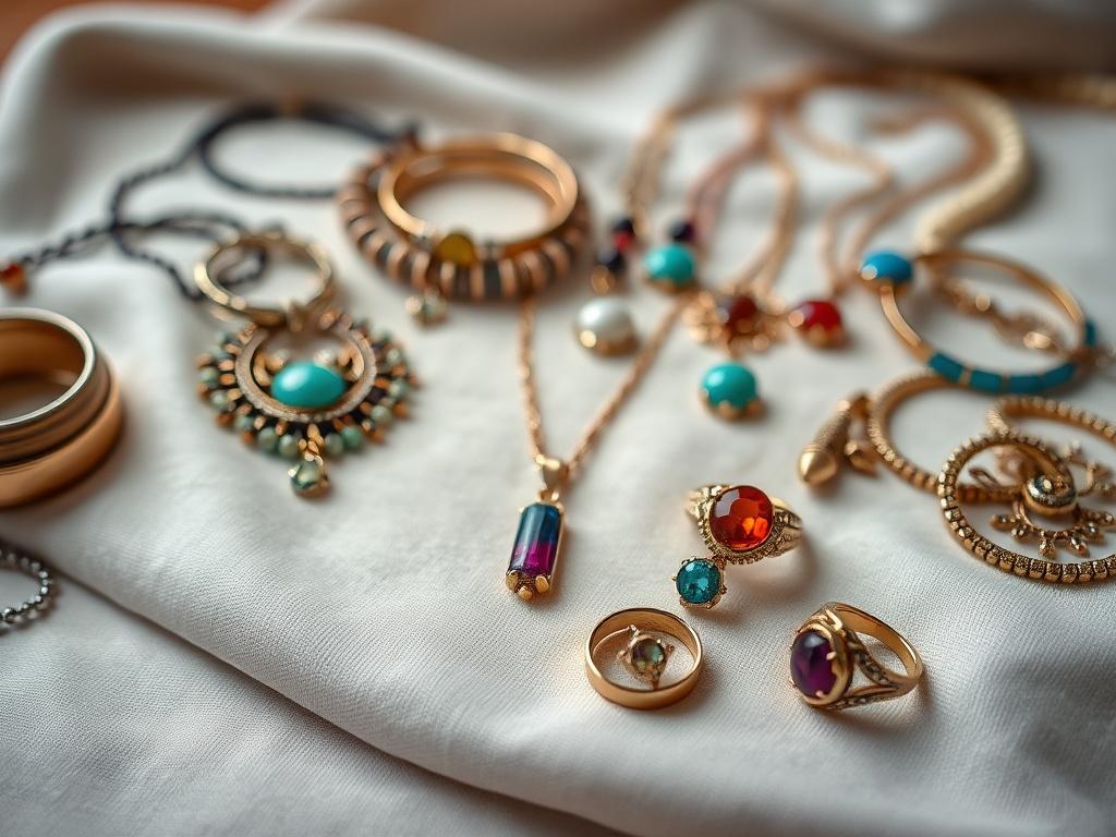A close up shot of beautifully crafted handmade jewelry displayed