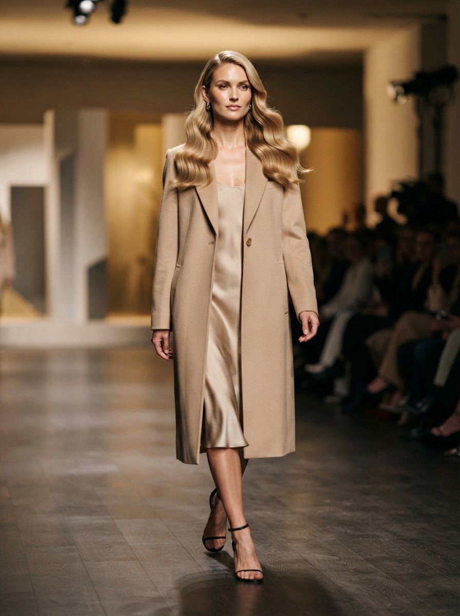 Runway-style blonde hair with smooth polished waves