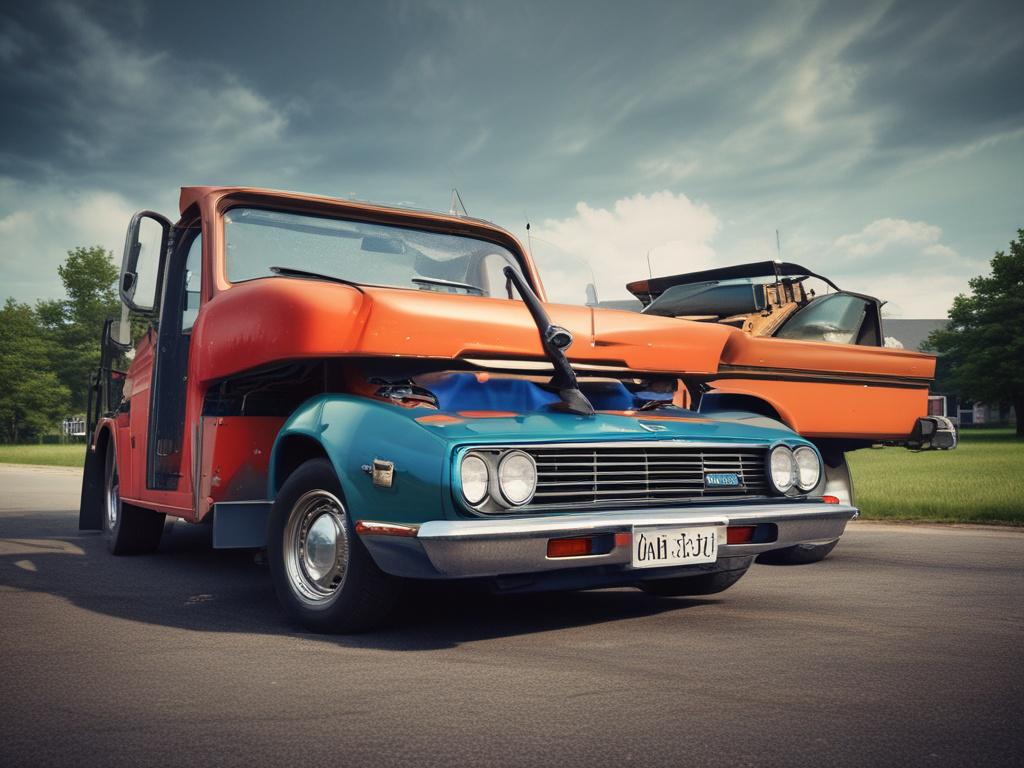 A hyper realistic close up shot of a tow truck