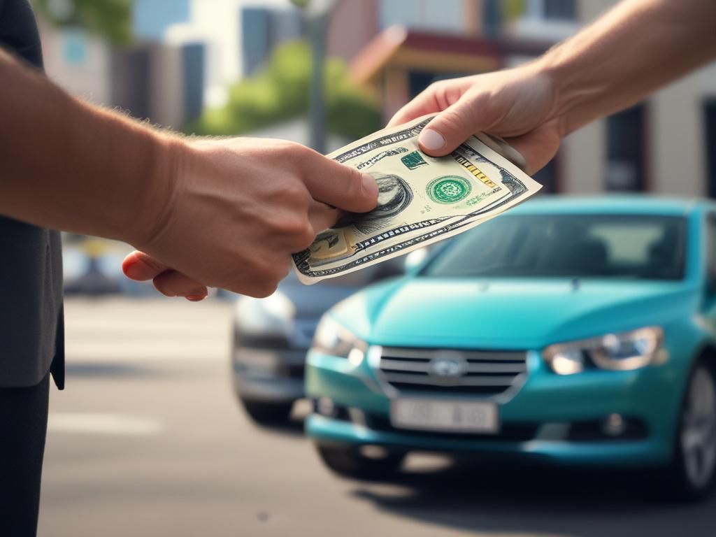 A hyper realistic close up shot of a cash transaction
