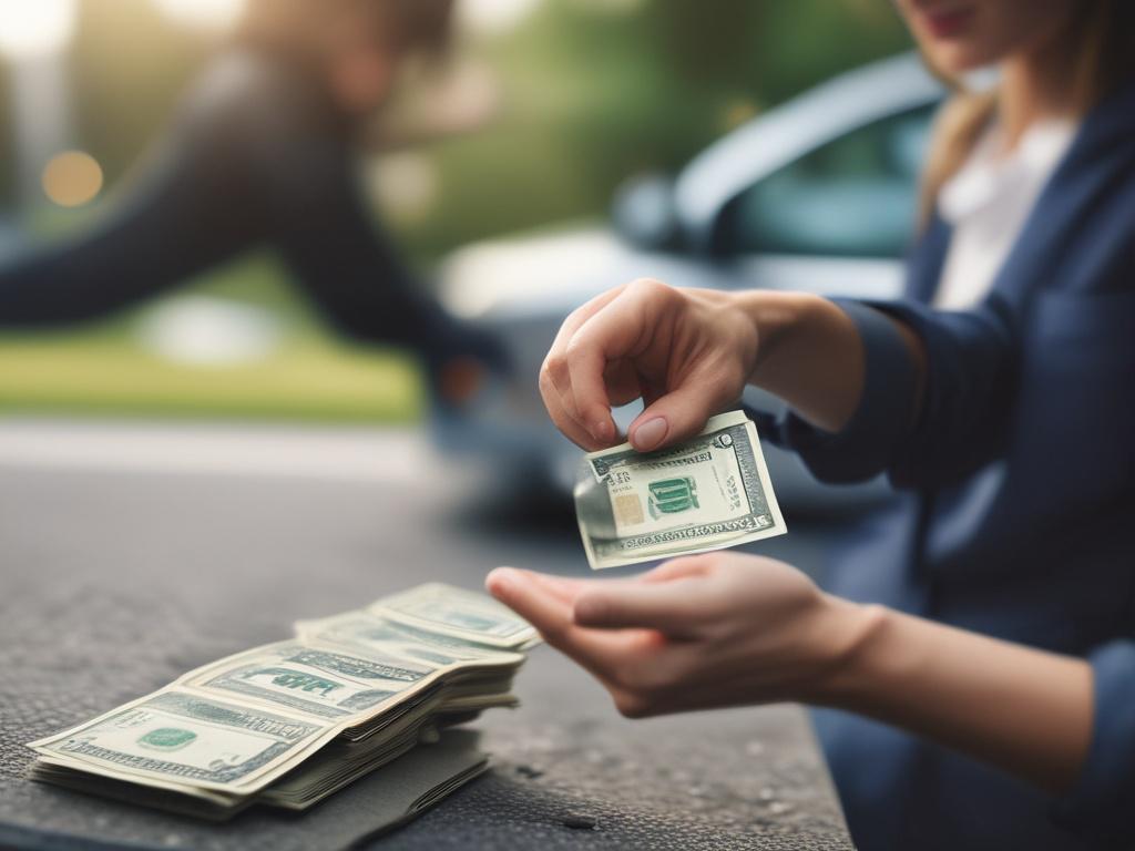 A close up of cash being exchanged between two hands,