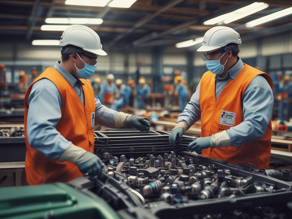 An eco friendly recycling facility with car parts being processed
