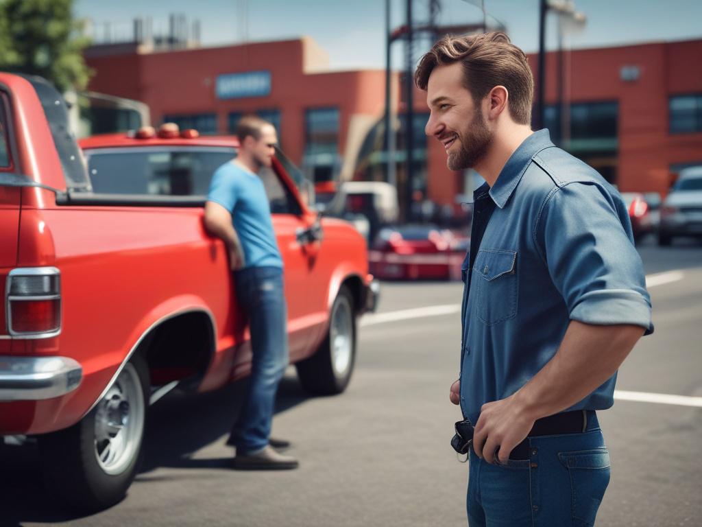 A friendly tow truck driver getting ready to load a
