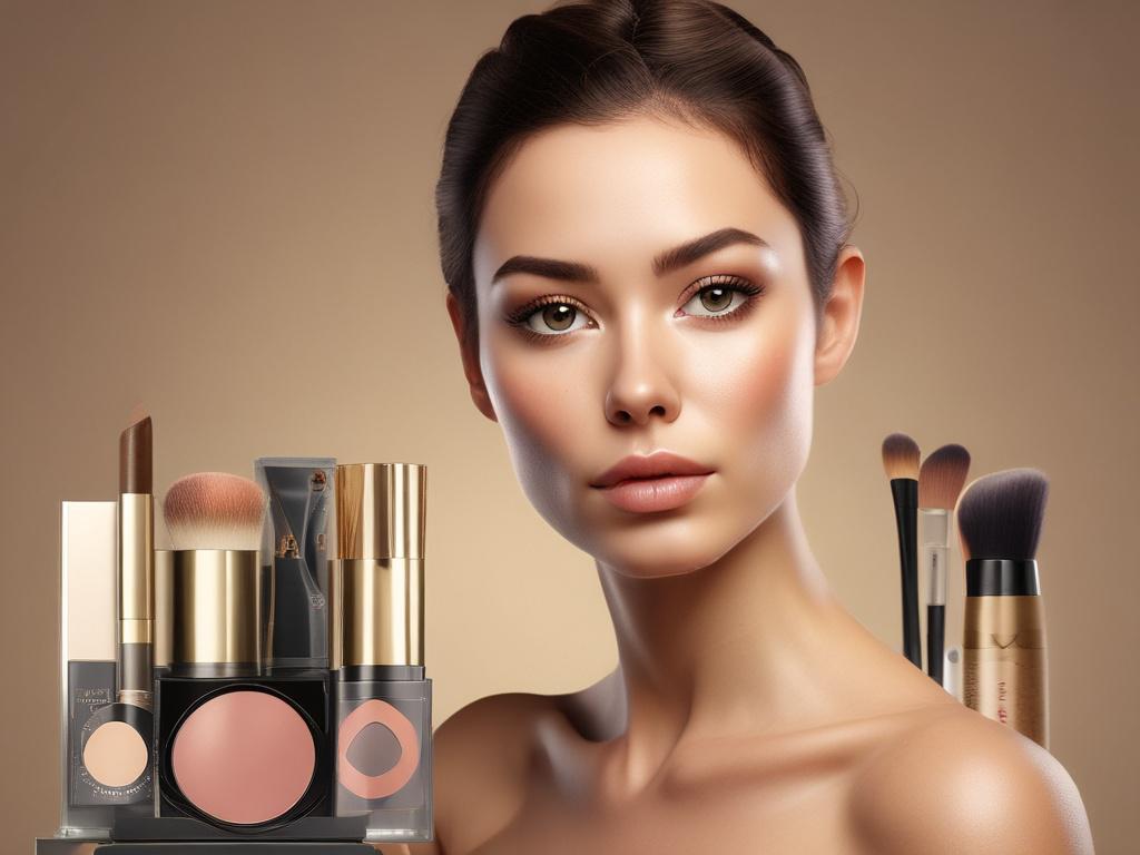 **Prompt for AI Image Generator:**

Create a highly realistic and high-resolution photo depicting the essence of contemporary makeup trends for the upcoming year, 2025. The focal subject is a young woman with radiant skin and an elegant appearance, showcasing fresh and stylish makeup that perfectly embodies the latest trends. Her makeup should include soft pastel eyeshadows, a subtle yet striking eyeliner, and plump, glossy lips, reflecting a modern take on beauty.

The composition should be simple and clea