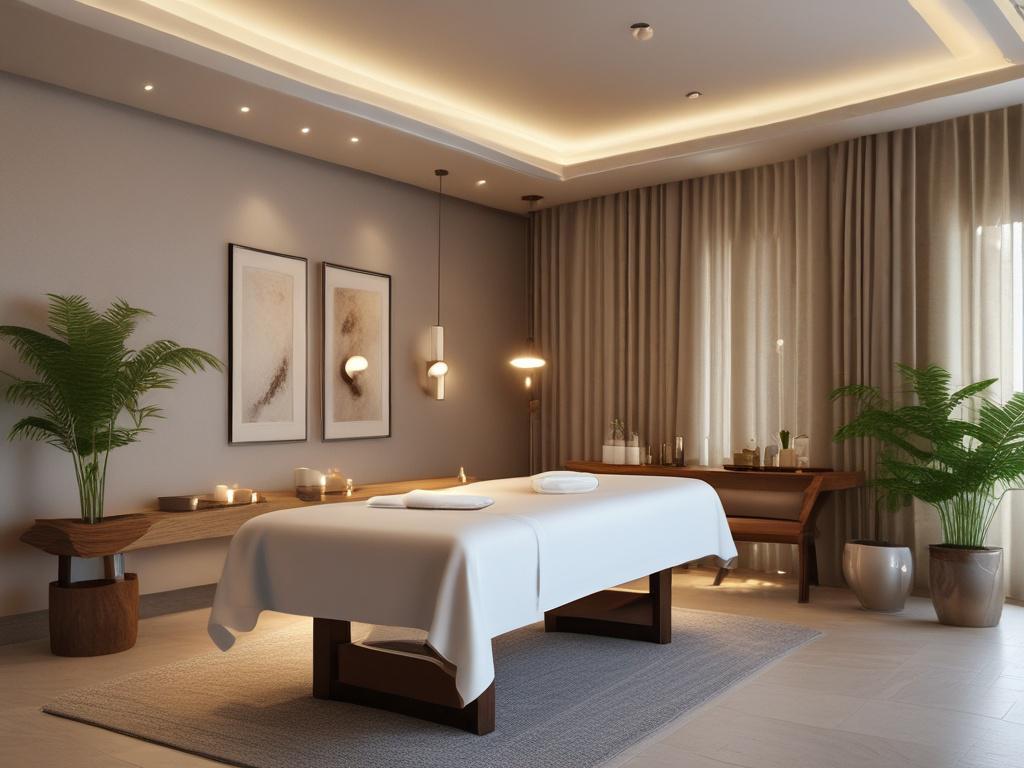 A serene spa setting with a luxurious massage table adorned