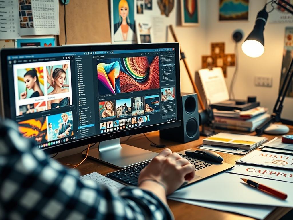 A close up shot of a graphic designer working on
