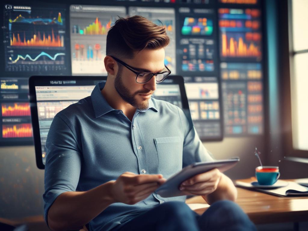 A close up shot of a social media manager analyzing