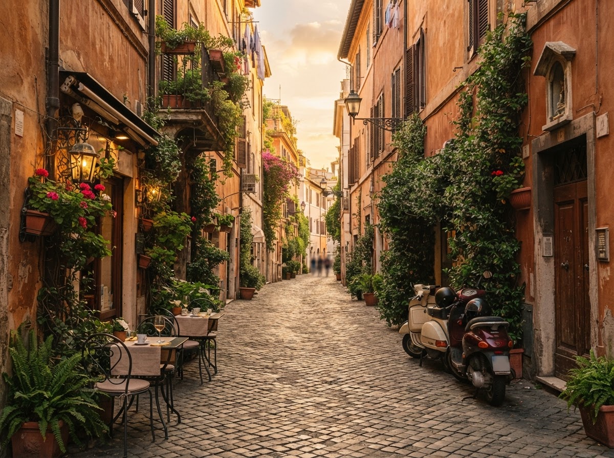 Sunlit Trastevere alley