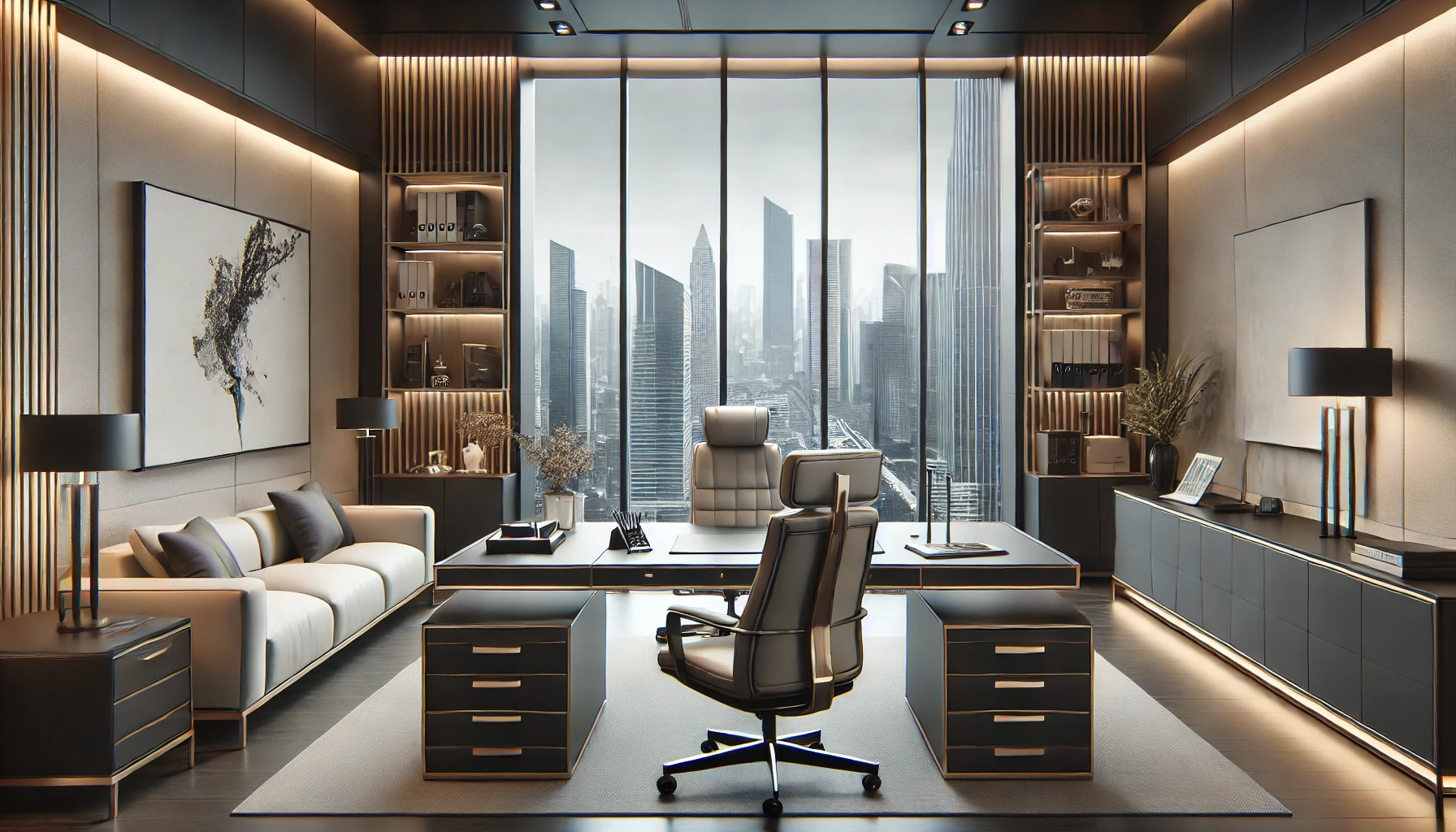 dall·e 2024-07-18 20.42.23 - a view in an executive office, featuring an executive desk and modern furniture in the room. the decor is tastefully done in a modern style, with clea.webp