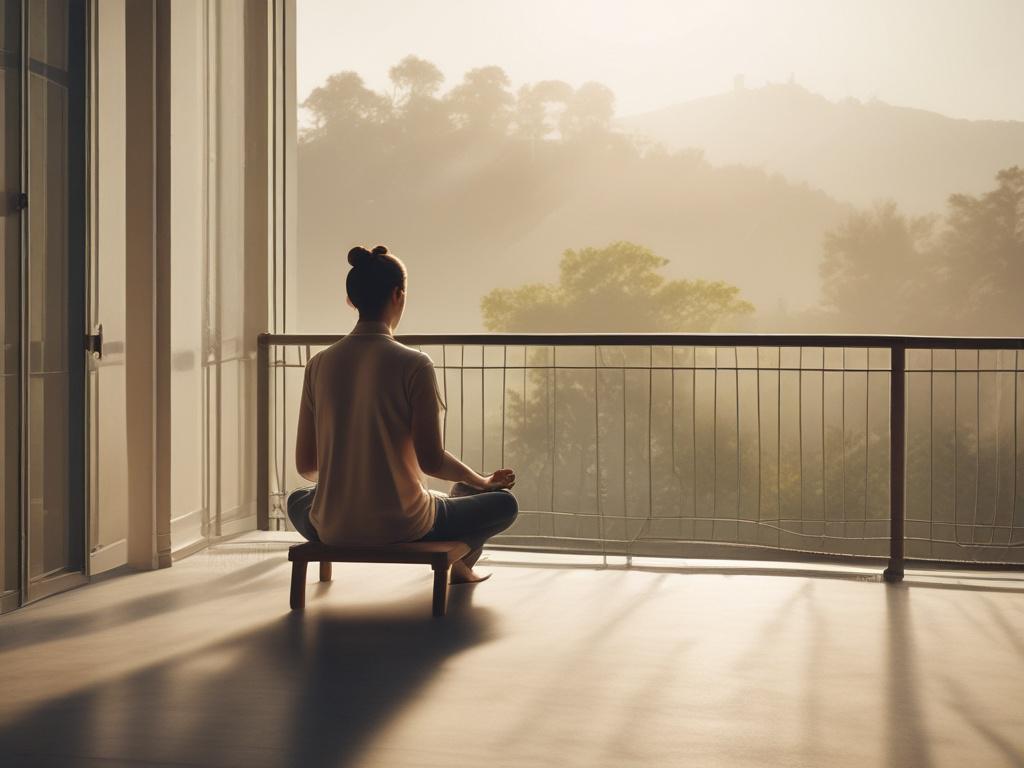 An early morning scene with a person meditating on a