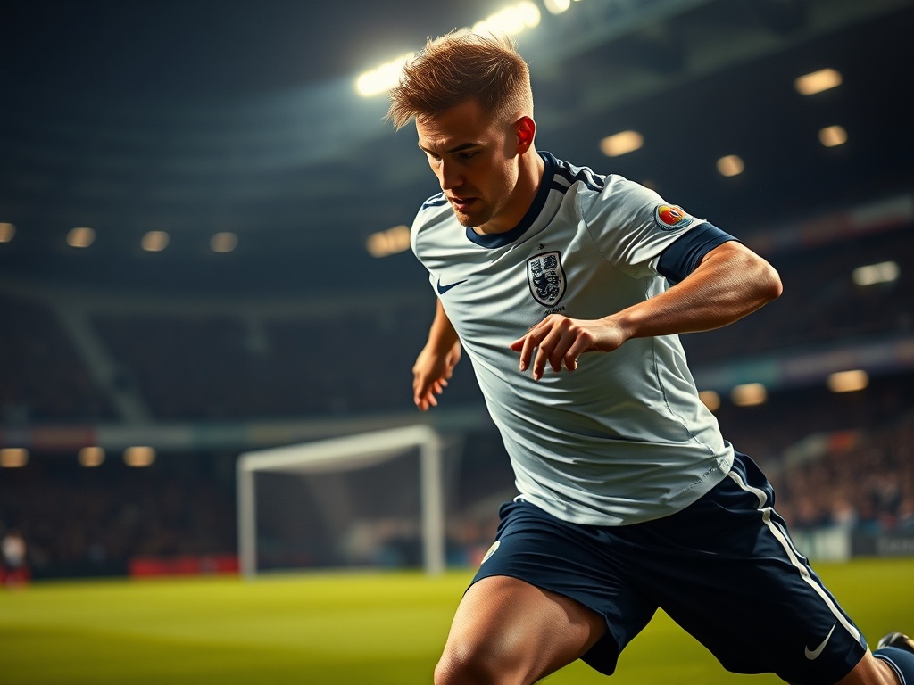 Elite professional English soccer player in action