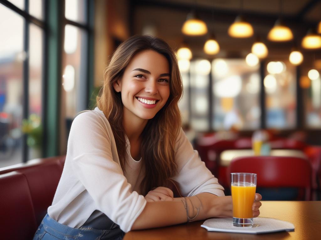 A vibrant young woman with a charming smile, dressed in