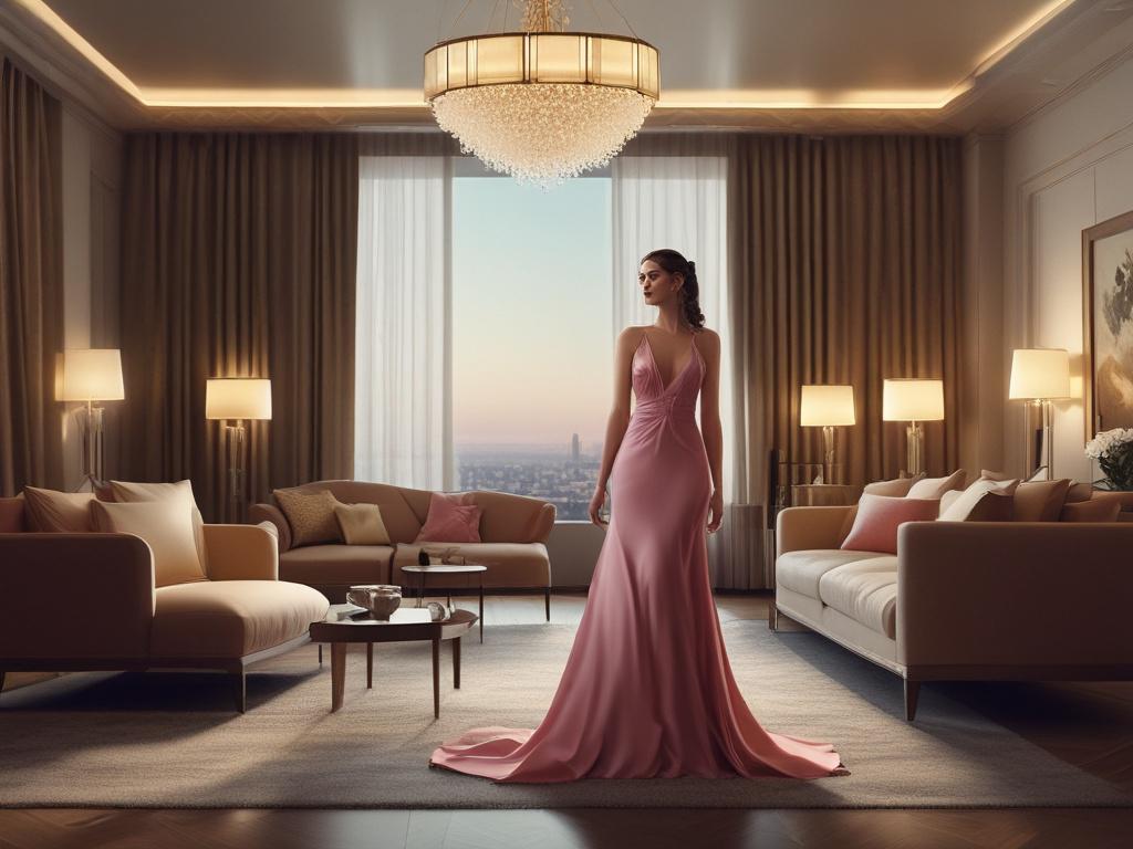A sophisticated and elegant woman dressed in a stunning evening