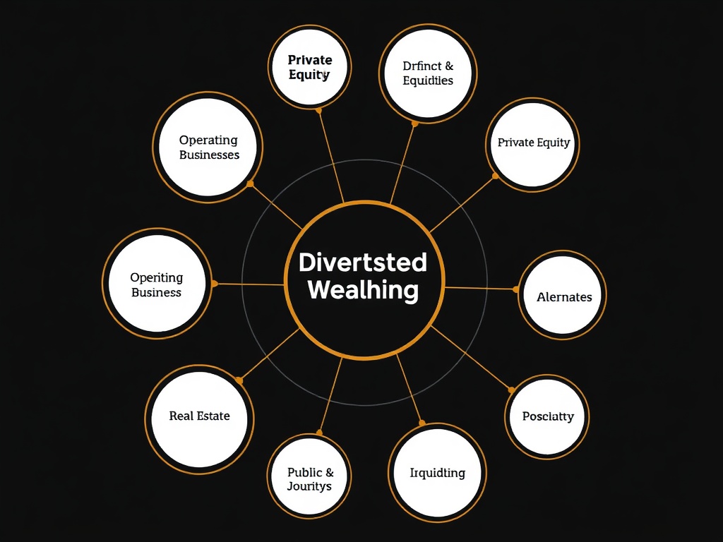 Diagram showing Capital Allocator hub connected to Operating Businesses, Real Estate, Public Equities, Private Equity, Alternative Assets, and Cash & Liquidity