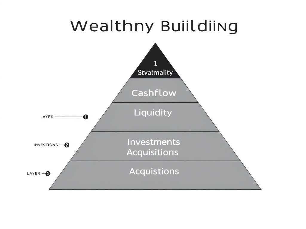 Wealth Building Pyramid showing layers: Cashflow, Liquidity, Investments, Acquisitions, and Holding Company/Empire Structure