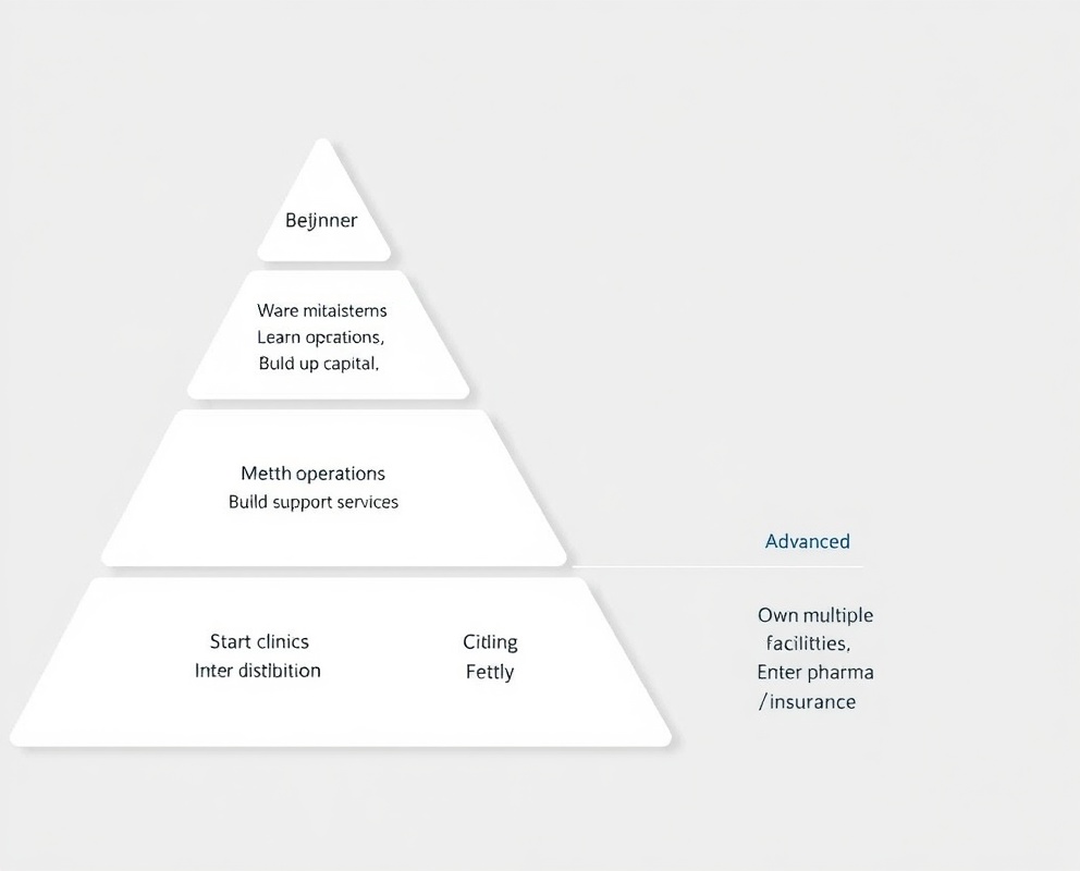 Pyramid showing Beginner, Intermediate, Advanced entry strategies in healthcare