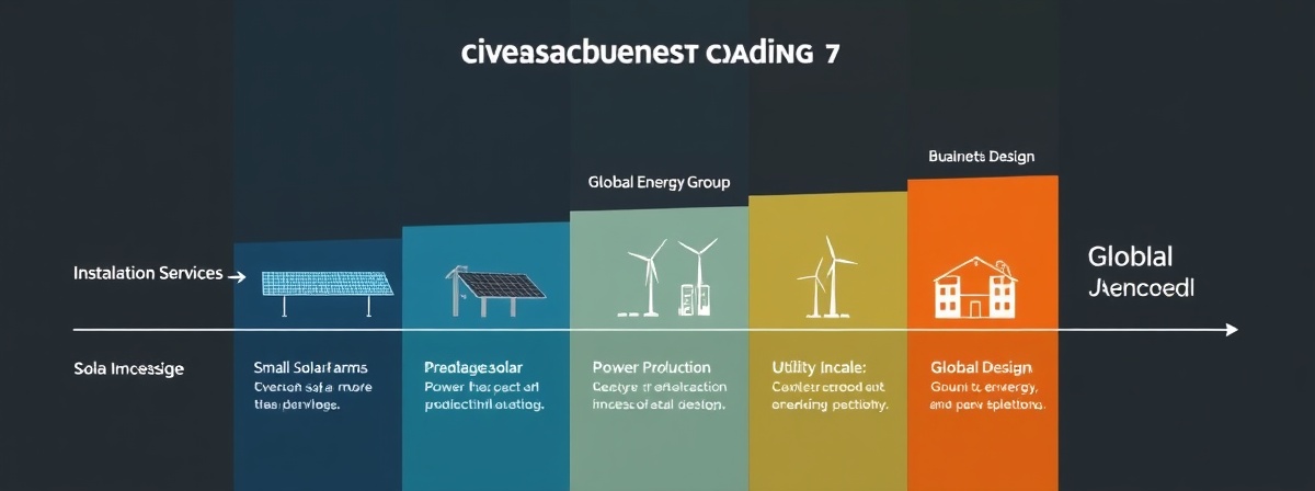 Energy business scaling roadmap: Solar Installation → Small Farms → Power Assets → Utility-Scale → Global Energy Group