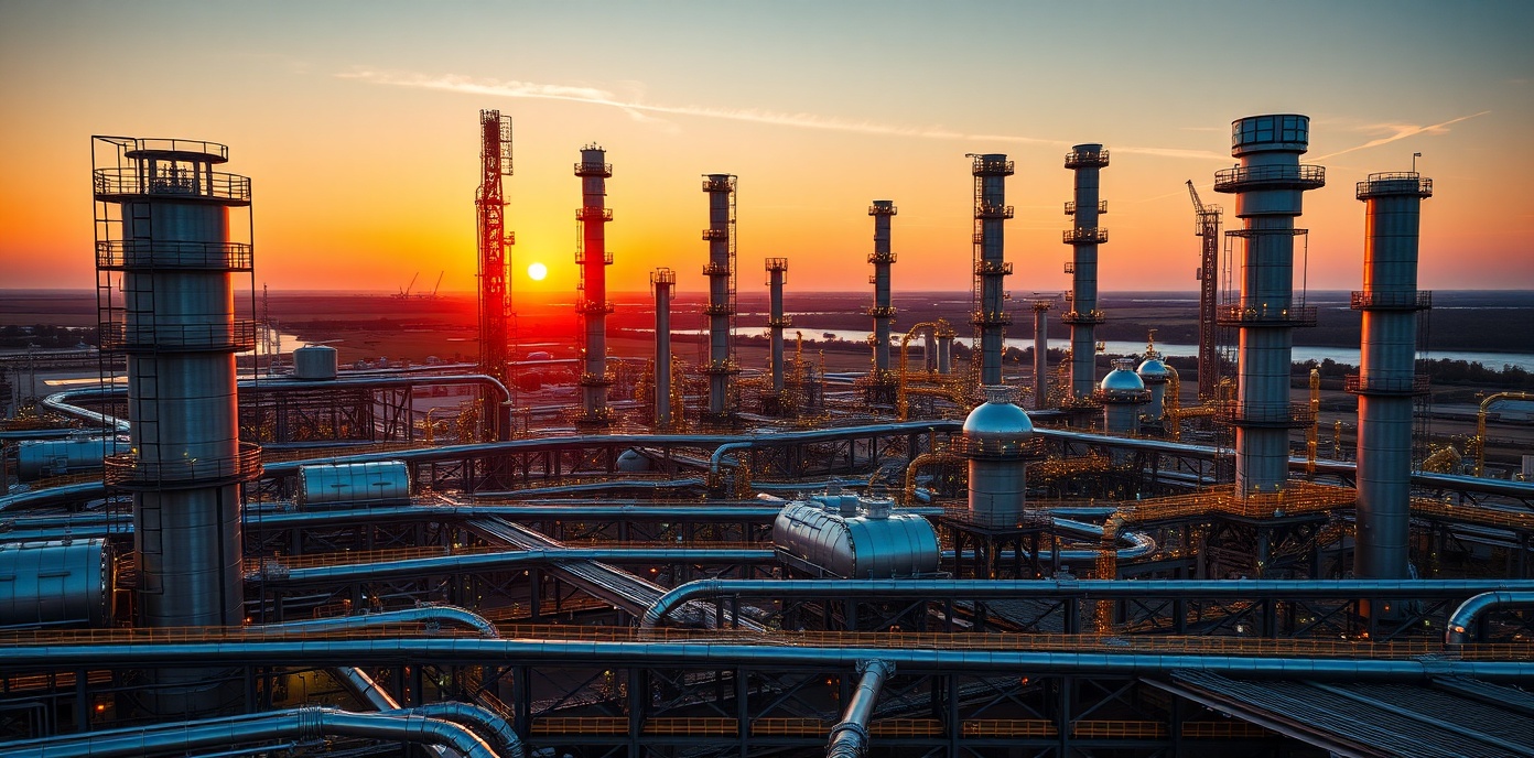 Premium oil refinery with sophisticated lighting