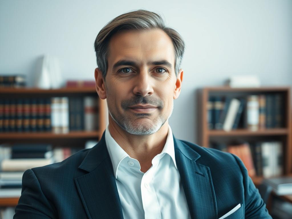 A close up shot of a confident lawyer in a