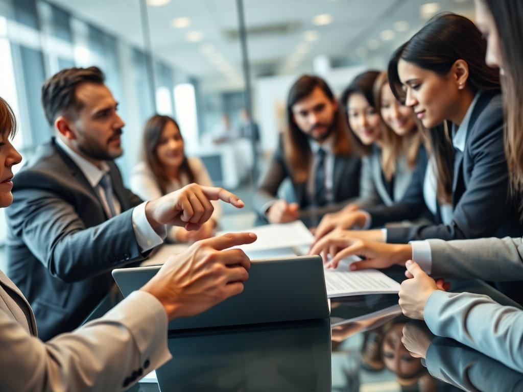 A close up shot of a business meeting with a