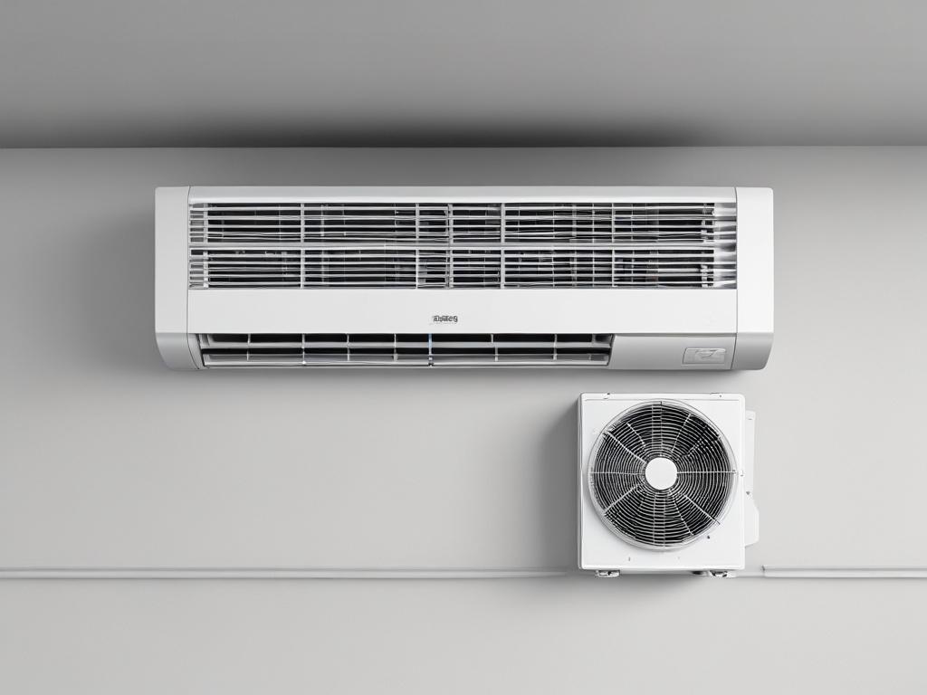 **AI Image Generation Prompt:**

Create a realistic high-resolution photo that visually represents the concept of energy-efficient HVAC systems and their financial benefits. The composition should feature a close-up shot of a modern, sleek HVAC unit, highlighting its energy-efficient design. The HVAC system should be placed in a well-lit, inviting home environment—preferably in a living room that portrays comfort and warmth. 

In the background, include subtle hints of a cozy interior, such as a well-furnis