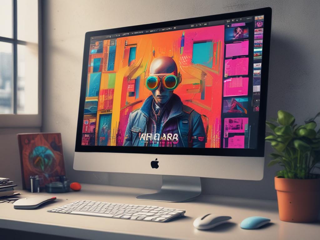 A dynamic scene showcasing a computer screen displaying the AI
